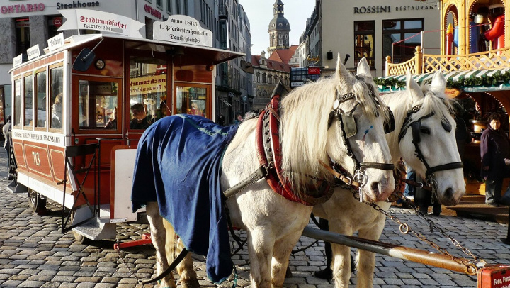 Pferdekutsche in der Stadt - die Kraftübertragung ist hier nicht optimal